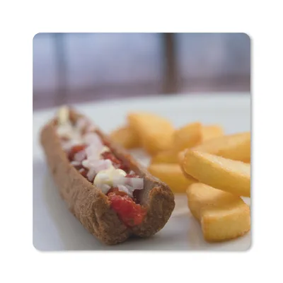 Produktbild von MuchoWow® Mauspad Mousepad Leckeres Frikandel-Spezial mit Pommes frites 20x20 cm - Mousepads - Maus Mat - Pad - Mausunterlage - Desk Mat - Bureauartikeln