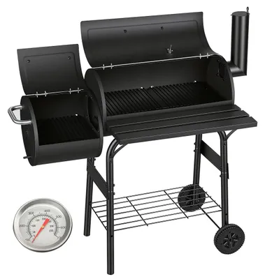 Produktbild von Faziango Holzkohlengrill mit Grillrost, Grillstation auf Rollen mit 2 Kammern, Grillwagen Gartengrill mit 2 Rädern und Temperaturanzeige