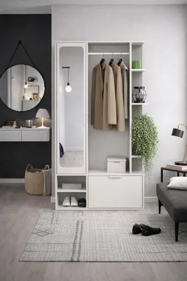 Produktbild von Garderobe mit Spiegel, Kleiderstange und Ablagen – Flurgarderobe 100 cm für Flur und Eingangsbereich – Universell Montierbar, Links/Rechts – Weiß