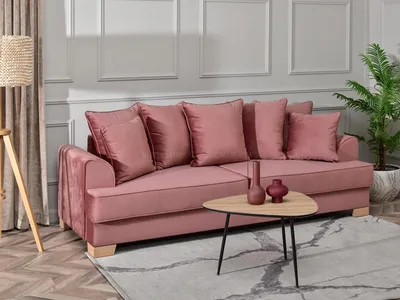 Zdjęcie produktu dla Sofa miss-bibi pudrowy welur, podstawa buk