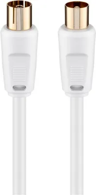 Immagine prodotto di Goobay 67283 Cavo antenna (80 dB), 2x schermato, 2,5 m, bianco - placcato oro, spina coassiale > presa coassiale (completamente schermato)