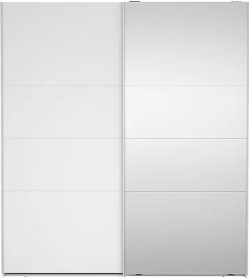 Produktbild von Catania Kleiderschrank 201x179x67cm, 1 Schiebetür, 1 Schiebetür mit Spiegel weiß.