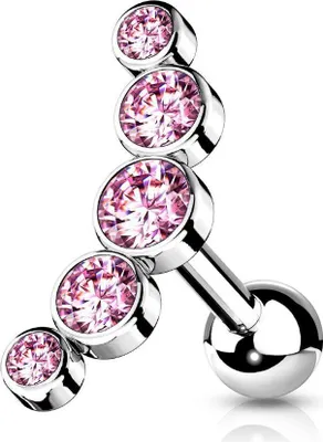 Produktbild von Helix Piercing „5 Kristalle gebogen“ Pink