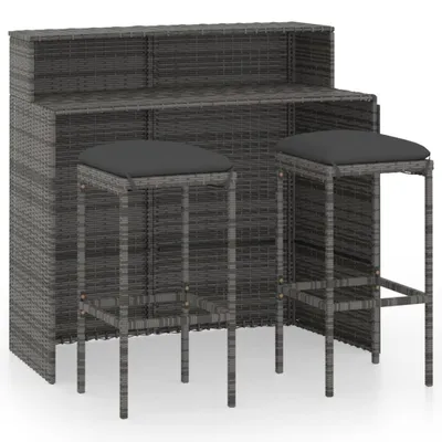 Produktbild von vidaXL 3-tlg. Gartenbar-Set mit Kissen Grau