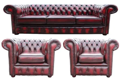 Productafbeelding van Chesterfield leren bank, design, luxe bankstel, gestoffeerde bank, 3-zits + 1-zits + 1-zits