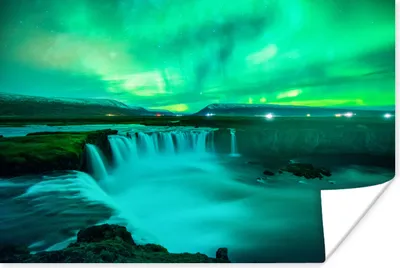 Produktbild von MuchoWow® Poster Wasserfall - Island - Nordlichter 90x60 cm - Schlafzimmer