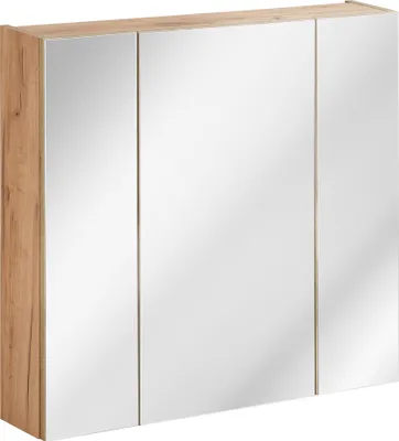 Produktbild von Badezimmerschrank Mit Spiegel 80 Cm, 3 Türen, Eiche Gold, Hängend
