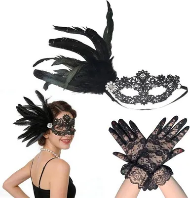 Produktbild von Famanu Damenmaskerset Elegantes Venetiaans Design - Schwarz