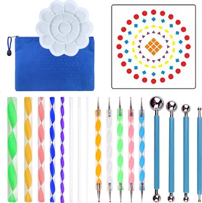 Obrázek produktu pro 20dílný mandala tečkování nástroj DIY malování šablony míč paleta štětce multifunkční tečkování kit pro plátno skály barvení kreslení řemeslné umělecké potřeby vyšívání dekorace