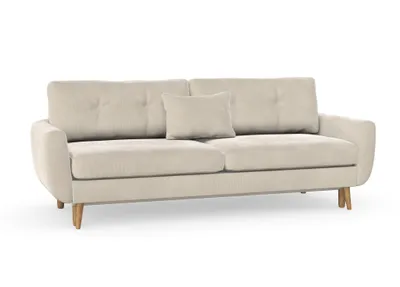 Produktbild von Harris 3-Sitzer-Sofa mit Schlaffunktion, Massivholzkonstruktion, skandinavischer Stil, Hohe Beine aus Eichenholz, gewachst, Cord-Stoff Scala Nata Alabaster
