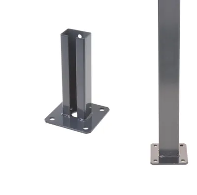 Produktbild von Aqbau® Pfostenträger 60×40 mm Anthrazit Pulverbeschichtet – 190 mm Höhe – 4-Loch Bodenplatte – für Doppelstabmattenzaun – EU