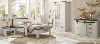 Produktbild von Schlafzimmer Set Stove in weiß komplett Set 4-teilig mit Bett und Kleiderschrank