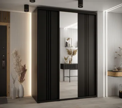 Produktbild von Kleiderschrank YVONA 7 - 180/60 cm, schwarz / schwarz