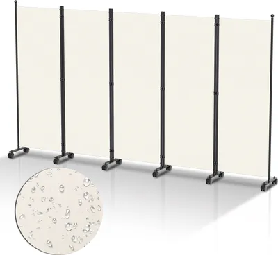 Produktbild von Paravent auf Rollen 5 teilig Beige 284x181 cm Outdoor Raumteiler Garten Spanische Wand Trennwand Raumtrenner