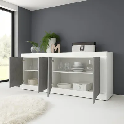 Image de Poli - Buffet, 207x43x86h cm Blanc Brillant, 2 Étagères  Italy