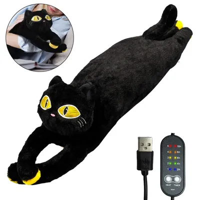 Produktbild von USB Heizkissen Kuschelkissen Wärmekissen Plüschpuppe 50cm Schwarz Gelb Augen
