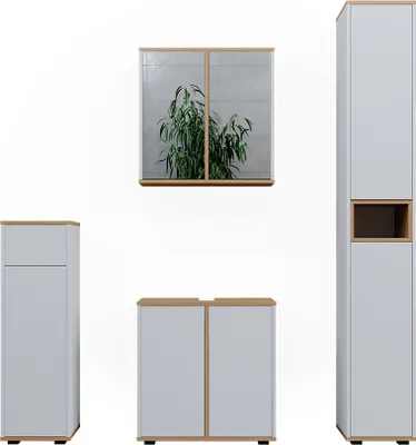 Produktbild von Badmöbel-Set Vicco Didi Weiß/Artisan 4 Teile, mit Hochschrank und Midischrank mit Schubladen, Model 49397