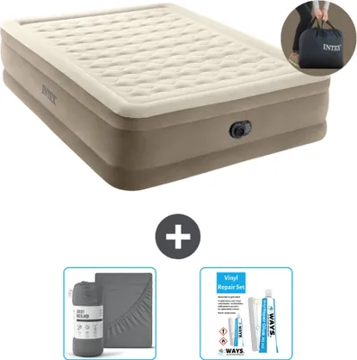 Obrázek produktu pro Vzduchová postel Intex - pro 2 osoby - 152 x 203 x 46 cm - béžová - včetně pumpy - prostěradla a opravné sady