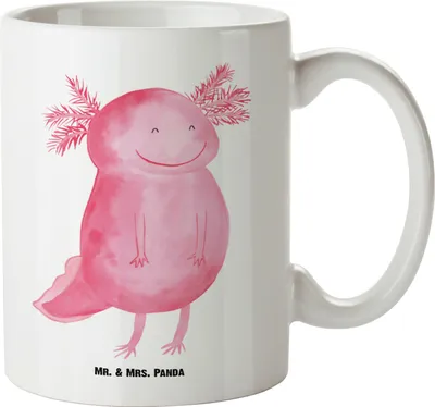 Produktbild von Mr. & Mrs. Panda Pott Axolotl Glücklich - Weiß - Geschenk, Schwanzlurch, Motivation, Lebensfroh, gut Gelaunt, Riesenkaffeetasse, Große Tasse, Keramikbecher, Teetasse