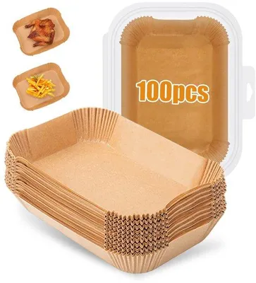 Image de 100 feuilles de papier sulfurisé résistant à la chaleur, rectangulaires, imperméables, pour friteuse à air chaud
