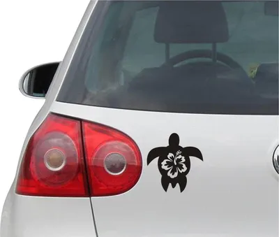 Produktbild von Aufkleber / Autoaufkleber - JDM - Die cut - HIBISCUS TURTLE - Tropical - Auto, Truck, Notebook, Laptop - schwarz - 127mmx134mm