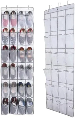 Produktbild von PolkaHome® 2-teiliger Tür-Organizer mit 24 Aufbewahrungstaschen – Platzsparendes Hängesystem für Schuhe und Accessoires, Weiß