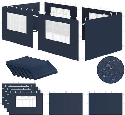 Image de Parois latérales Zelsius pour pavillon 3 x 6 m, 6 pièces, bleu, paroi latérale pour tente de jardin avec fenêtre, UV30