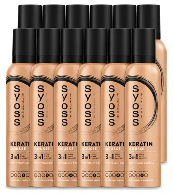 Zdjęcie produktu dla 12 sztuk pianki do włosów Syoss Keratin - 250 ml - zestaw ekonomiczny