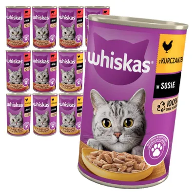 Zdjęcie produktu dla Whiskas Adult Puszka 12x400g Mokra Karma W Sosie Dla Dorosłych Kotów Kurczak Wołowina