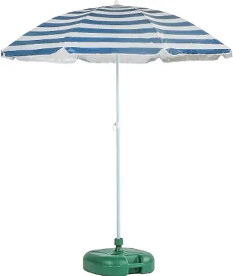 Produktbild von Harbor Housewares Metall-Strandschirm- und Ständer-Set – 1,74 x 1,93 m – Blau gestreift/Grün