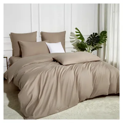 Produktbild von Bettwäsche 155x220 Baumwolle Lyocell Seide Weich Atmungsaktiv Khaki Taupe Uni 3-teilig