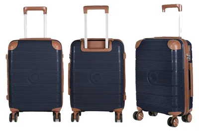 Image de Valise de voyage, légère et résistante aux chocs, 4 roulettes à 360°, bleu marine