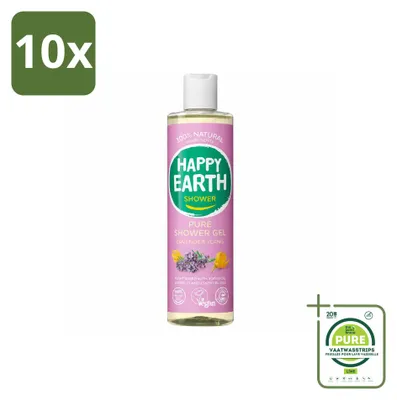 Imagen del producto de 10 unidades de gel de ducha Happy Earth Pure, aroma lavanda e ylang-ylang, 300 ml, pack grande