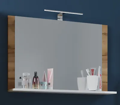 Produktbild von VCM Badspiegel Wandspiegel Hängespiegel Bad Spiegel Badezimmer Lendas Ablage Honig-Eiche / Weiß
