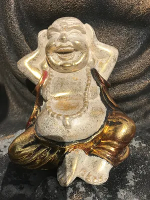 Produktbild von Funny Gold Buddha  Lachender Meditation-Buddha  Happy Gold Buddha Statue