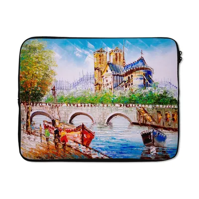 Produktbild von MuchoWow® Laptop Hülle 15 Zoll Gemälde - Paris - Boot - Brücke Laptoptasche - Laptoptasche - Sleeve - Rundum-Schutz
