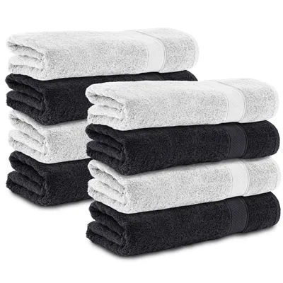 Produktbild von Komfortec 8er Duschtücher 70x140 cm Set aus 100% Baumwolle, 470g/m², Frottee, Weich, Schwarz/Weiß