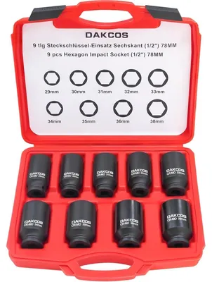 Produktbild von Schlagschrauber Nüsse Satz 9tlg 1/2" Sechskant Kraft Nüsse 29-38mm CR-MO
