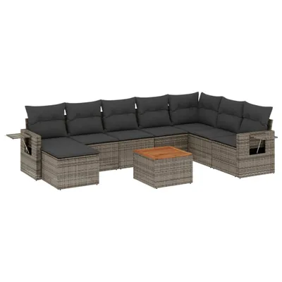 Produktbild von vidaXL 9-tlg. Garten-Sofagarnitur mit Kissen Grau Poly Rattan