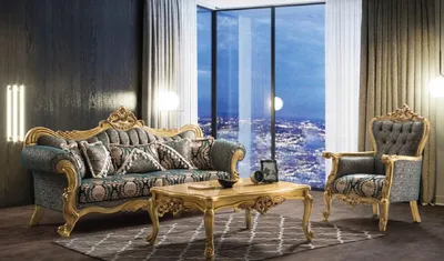 Produktbild von Casa Padrino Luxus Barock Wohnzimmer Set Grün / Gold - 2 Sofas & 2 Sessel & 1 Couchtisch - Handgefertigte Wohnzimmer Möbel im Barockstil - Edel & Prunkvoll