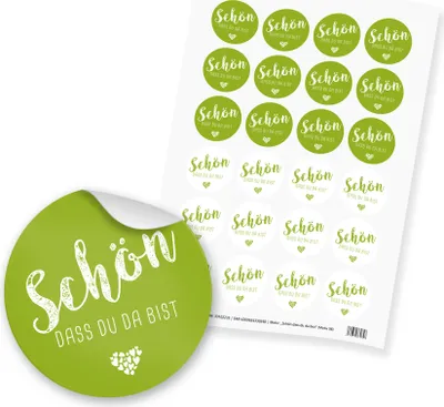 Produktbild von itenga 24x Sticker "Schön dass du da bist" frühlingsgrün grün (Motiv 98)