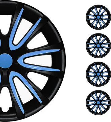 Produktbild von 4x Radblenden Radkappen Radzierblenden 14" Zoll Stahlfelgen Schwarz Blau