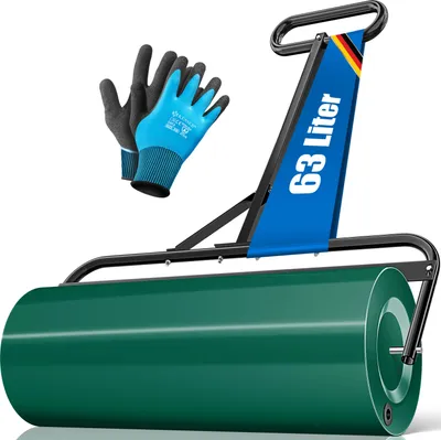 Produktbild von KESSER® Rasenwalze Metall mit Handschuhen Handwalze Rasenroller Gartenwalze Ackerwalze Walze befüllbar mit Wasser oder Sand