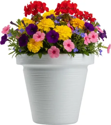 Zdjęcie produktu dla HowHomely | Doniczka - pojemnik na rośliny - biała - 33x39 cm - na zewnątrz - z materiału pochodzącego z recyklingu - doniczka z rowkami