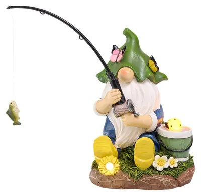 Image de Nains de jardin, décoration de jardin pour l'extérieur, figurine de 20 cm résistante aux intempéries avec éclairage solaire, figurines de jardin en forme de poisson, nains de jardin, décoration de jardin à énergie solaire, décoration de balcon