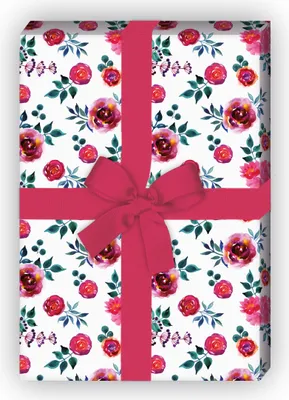 Produktbild von Nostalgisches Geschenkpapier mit Aquarell Rosen, weiß - G11473, 32 x 48cm