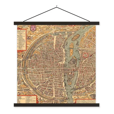 Produktbild von MuchoWow® Textilposter Stadtplan von Paris - Seine - Frankreich - Stadtplan 120x120 cm mit schwarzem Rahmen - Aufhängungsset
