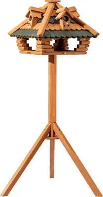 Produktbild von Toboli Vogelfutterhaus 115 cm mit Ständer, Vogelhaus aus Holz, wetterfestes Vogelfutterhäuschen mit Dreifuß, Futterhäuschen für Vögel