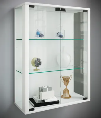 Produktbild von Udina Vitrinenschrank Wandhängend mit 2 Glastüren 2 Glasböden weiß.