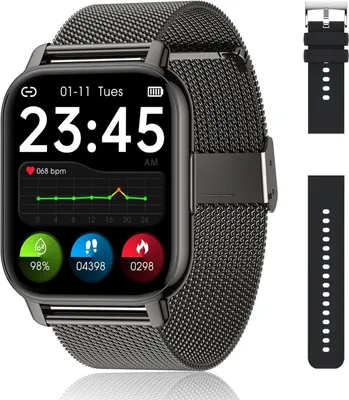 Produktbild von JUNG POPGlory Smartwatch Damen & Herren Fitnessuhr, mit Bluetooth Smartwatch (4,69 cm/1,85 Zoll) mit Telefon Funktion, 100+ Trainingsmodi